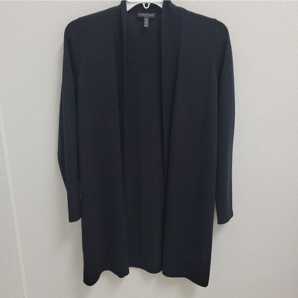 Eileen Fisher Wool Black Open Front Cardigan PETITE LIGHTWEIGHT PP - Picture 1 of 4